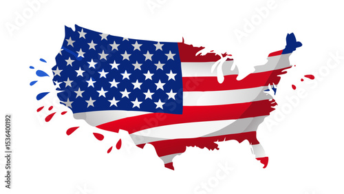 American flag map with paint splatter design