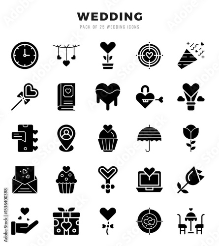 Set of Glyph Wedding Icons. Glyph art icon. Vector illustration