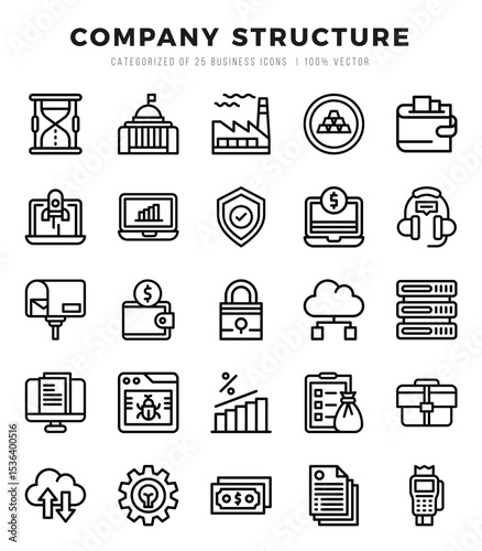 Set of Company Structure Icons. Simple line art style icons pack.