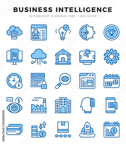 Set of simple Two Color Business Intelligence Icons. Two Color art icons pack.