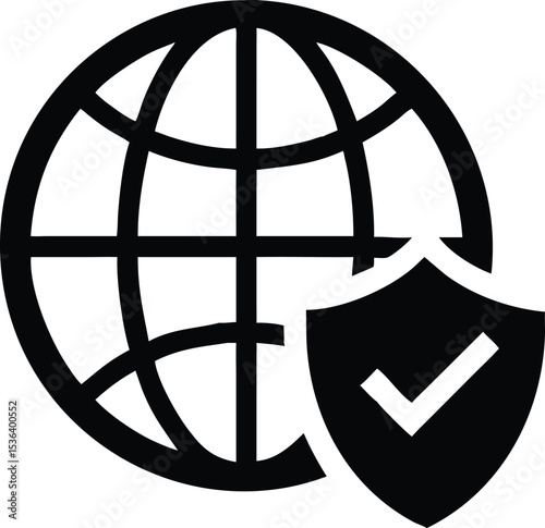 Globe with shield icon, global security and international protection vector