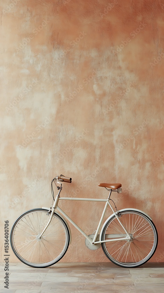 Fototapeta premium Vintage cream bicycle against textured wall