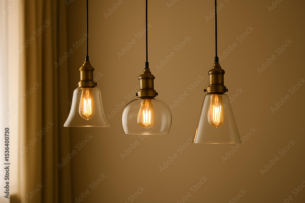 Obraz premium Glowing bulb lamp on wall: bright electric innovation concept