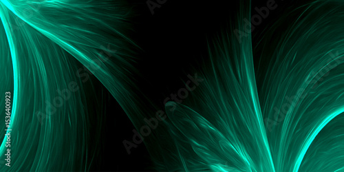 Green neon lines abstract energy on black background. Luxurious and elegant emerald green elegant design. Abstract Background of soft Swirls in emerald Colors. Color light green abstract waves design.