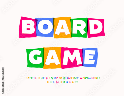 Vector Colorful sign Board Game. Bright Children Font. Creative Cool Alphabet Letters and Numbers set