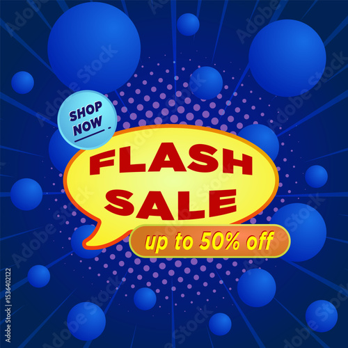 Flash sale banner template design with 3d bubble text for web or social media.