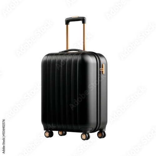Sleek black suitcase with gold accents and wheels
