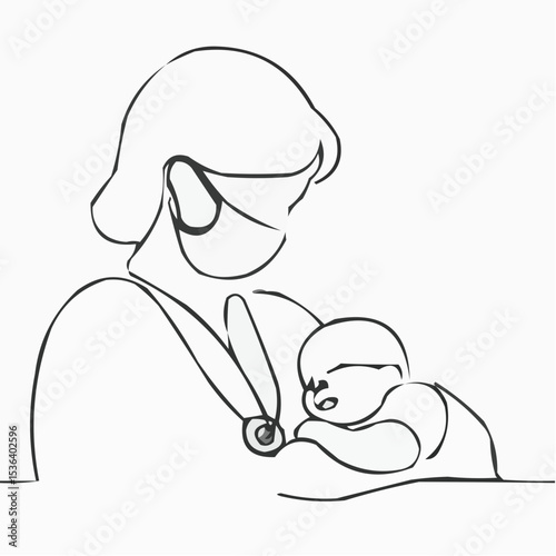 Mother and baby icon in simple line art design  