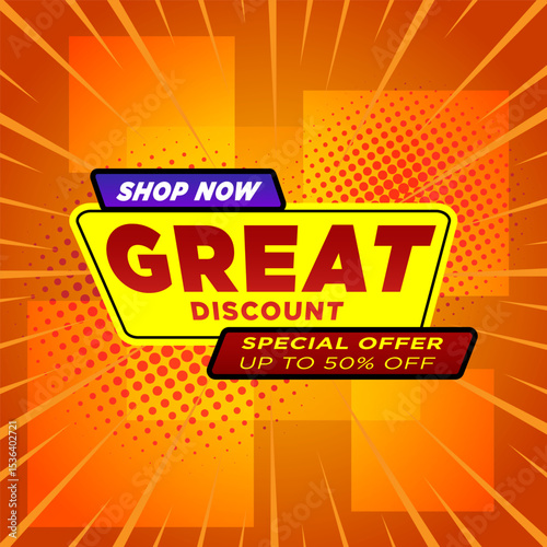 Great sale Discount banner. Special offer sale banner template with halftone, gradient background. Sale label and discounts background, Discount Promotion marketing poster design for web and Social.
