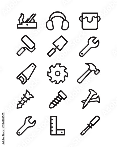 High quality thin line icons of implements and handyman tools 