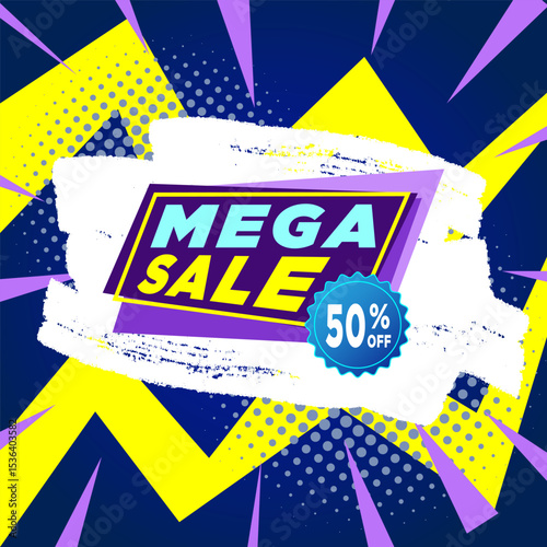 Mega sale banner template design with abstract background for web or social media.
