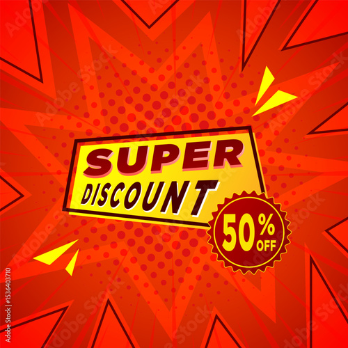 super discount banner template design with abstract halftone background for web or social media.