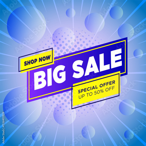 big sale banner template design with 3d bubble background for web or social media.
