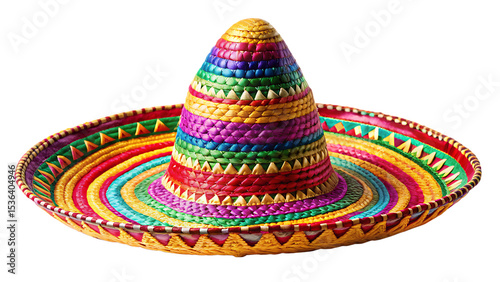 colorful traditional mexican sombrero hat  isolated on white background PNG,AI GENERATED