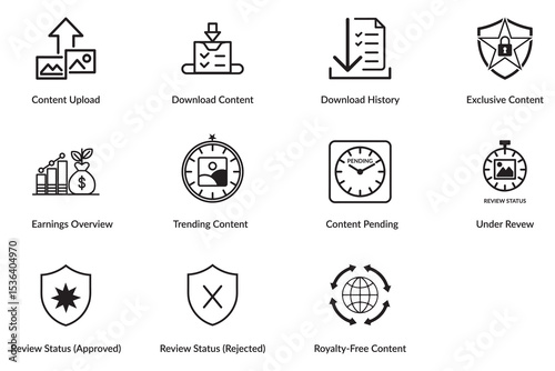 Content management system icons, simple microstock market web page icon set