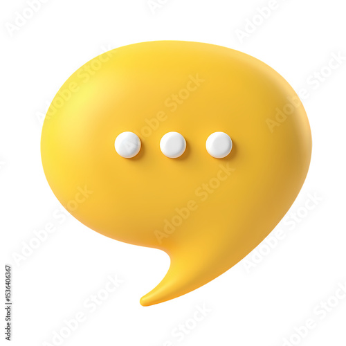 A yellow speech bubble with three white dots isolated on transparent background