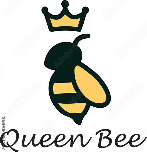 cute queen bee icon logo vector yellow black honeybee insect with crown modern design for shop product label