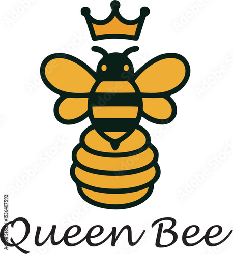 honeybee queen logo vector icon mascot bee with crown yellow black stripe cartoon insect for business branding