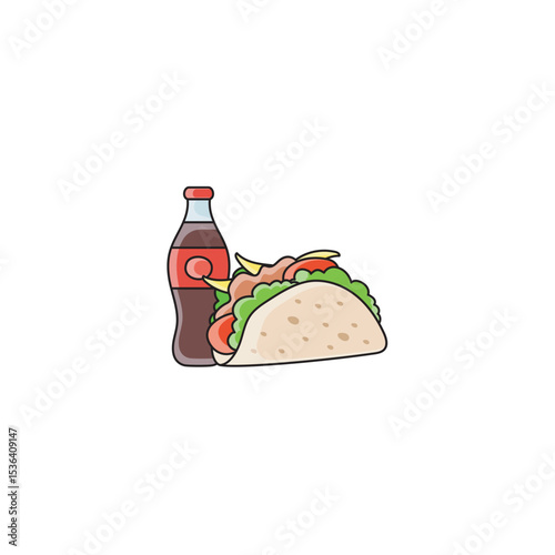 Delicious taco with soda bottle vector illustration for fast food promotions