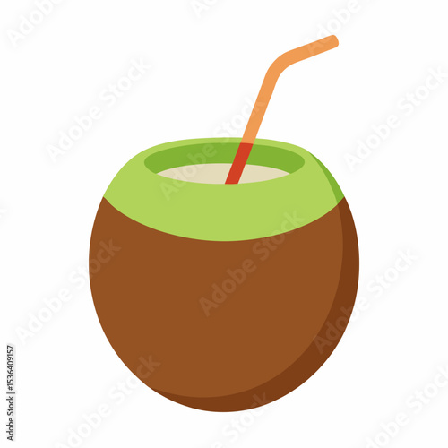 Tropical-themed coconut juice vector for posters, ad creatives, summer recipes, and fun beach illustrations.