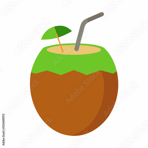 Island-style coconut beverage vector ideal for beach events, tropical cafe promotions, and summer merchandise design.