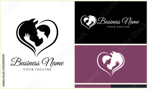 Horse  Woman Heart Logo Design.