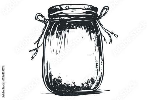 Rustic hand-drawn mason jar sketch with simple rope accent. Vector retro hand drawn illustration