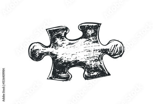Hand-drawn grunge-style jigsaw puzzle piece sketch. Vector retro hand drawn illustration