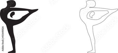 Woman on one leg doing back bend. Vector yoga pose. Stretching silhouette.