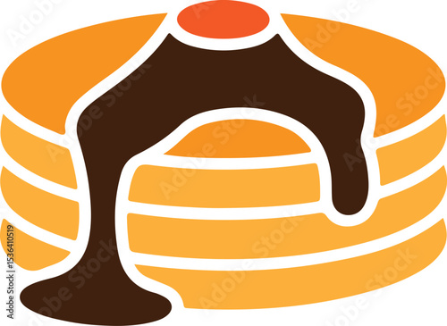stacked pancake silhouette with syrup, fluffy pancakes with topping vector, breakfast pancake food icon
