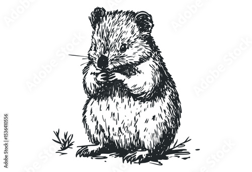 Adorable quokka sketch illustration of a cute marsupial. Vector retro hand drawn illustration