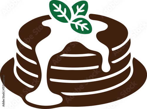 stacked pancake silhouette with syrup, fluffy pancakes with topping vector, breakfast pancake food icon