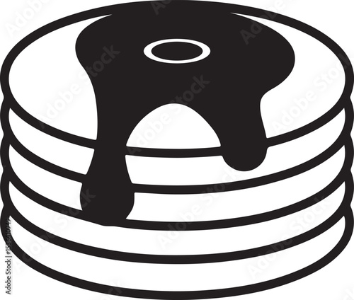 stacked pancake silhouette with syrup, fluffy pancakes with topping vector, breakfast pancake food icon