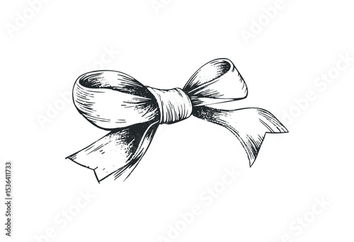 Elegant hand-drawn bow with intricate detailing. Vector retro hand drawn illustration
