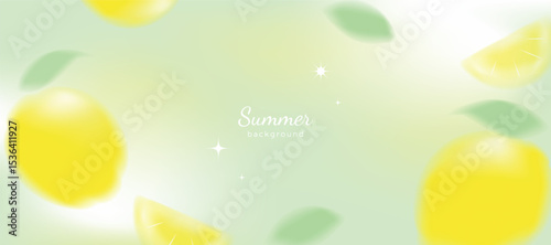 Summer season gradient futuristic art background vector. Modern wallpaper design with lemon. Illustration design for social media, print, cover, banner, backdrop, packaging, ads.