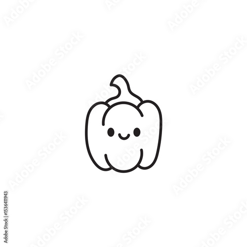 Cute pepper character vector illustration minimalist outline style vegetable icon design