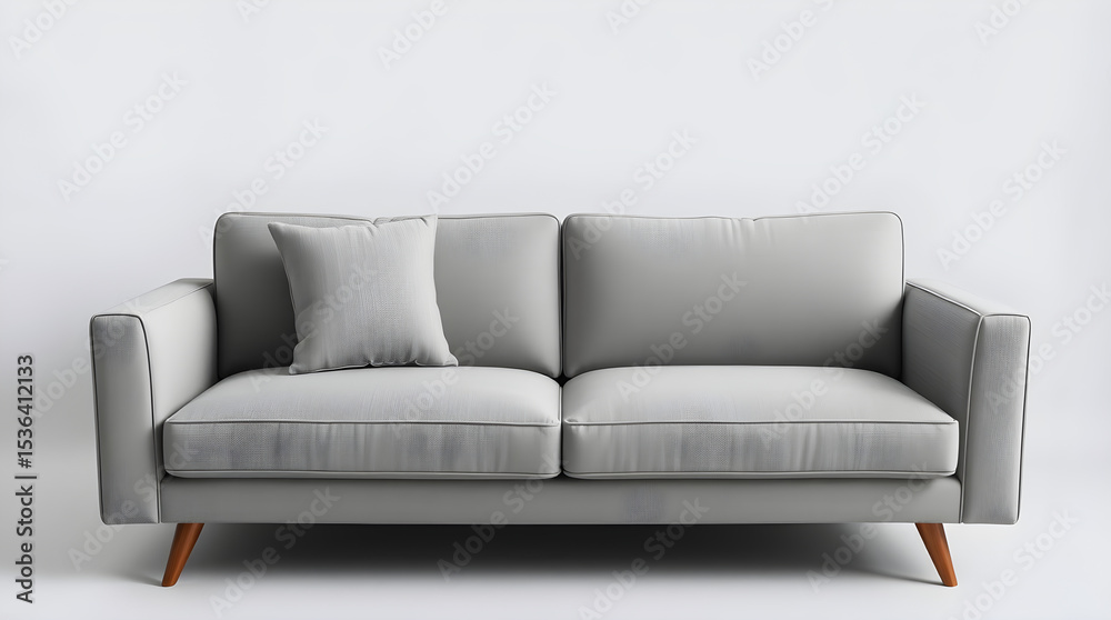 Naklejka premium Modern grey sofa with pillow standing in empty room
