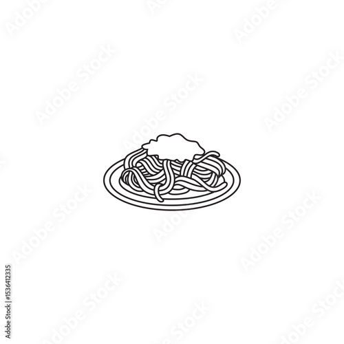 Minimalist line art illustration of spaghetti with sauce on a plate simple design