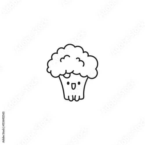 Cute broccoli character illustration simple outline style healthy food vector