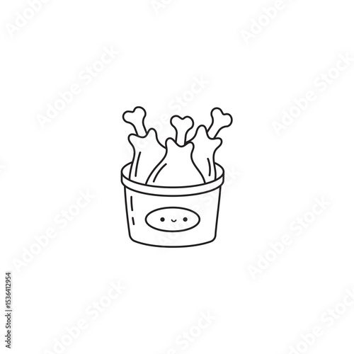 Cute bucket of fried chicken drumsticks doodle vector illustration drawing