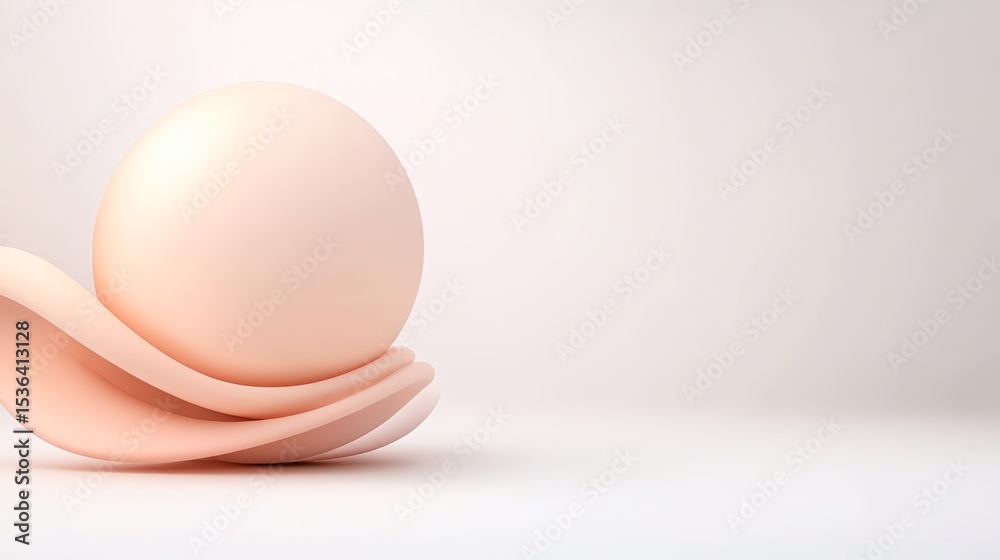 Fototapeta premium A minimalist composition featuring a smooth, pale egg resting on a soft, curvy surface, perfect for themes of creation, purity, or new beginnings, Suitable for branding, wellness