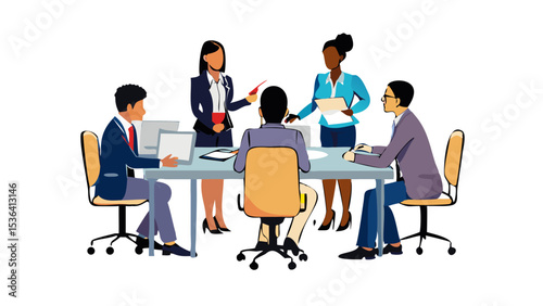 Business Team Meeting at Office Table – Diverse Group Discussing Work Together