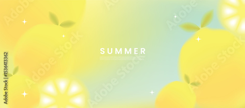 Summer season gradient futuristic art background vector. Modern wallpaper design with lemon. Illustration design for social media, print, cover, banner, backdrop, packaging, ads.