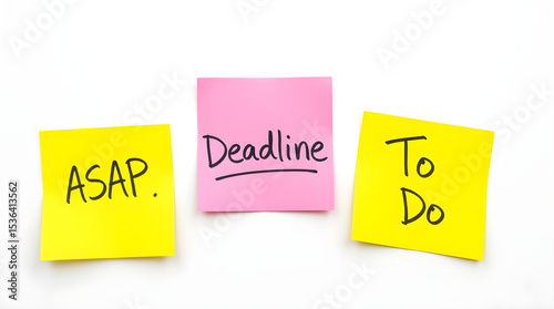 Asap, deadline and to do sticky notes attached to whiteboard