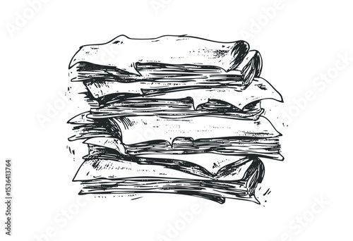 Hand-drawn sketch of a stack of documents or papers. Vector retro hand drawn illustration