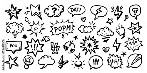 Dynamic vector icon set of comic elements on white background