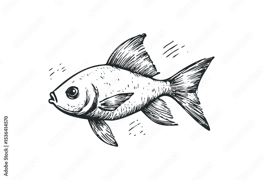 Fototapeta premium Detailed hand-drawn fish sketch displaying intricate line art. Vector retro hand drawn illustration