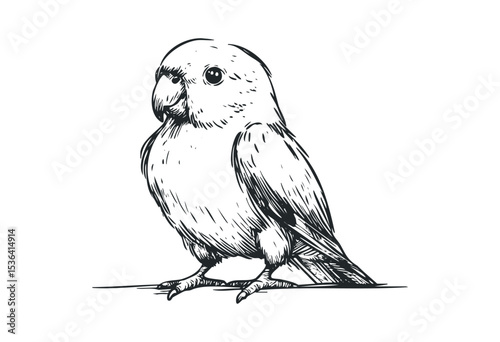 Detailed line art of a parrot in profile view. Vector retro hand drawn illustration