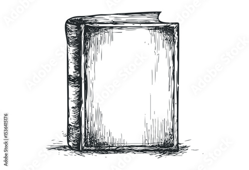 Vintage hand-drawn empty book cover in black and white sketch style. Vector retro hand drawn illustration