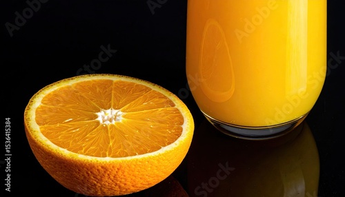 Orange juice on black background